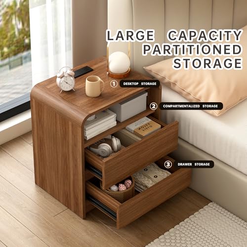 Nightstand Set of 2 w/Charging Station, 2 Drawers & Open Shelf, view 6