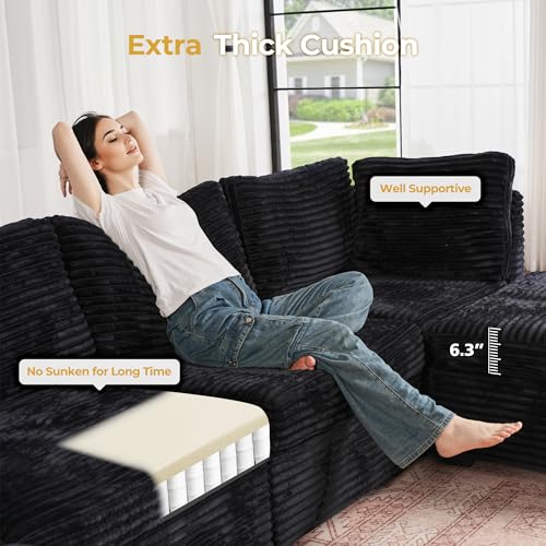 Modular Sectional Sofa,7 Pieces Sectional Couches for Living Room,131X66 U Shaped Cloud Couch with Ottoman Chaise Set(Black Velvet Corduroy)
