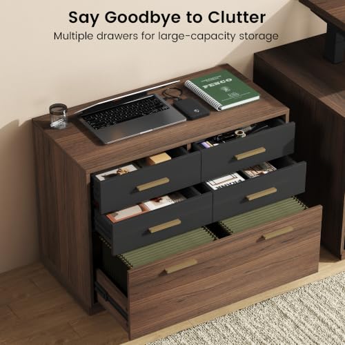 63" L Shaped Executive Standing Desk with 5-Drawer File Cabinet, view 8