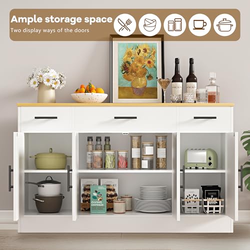 53” Buffet Cabinet with Storage, Kitchen Coffee Bar, White, view 5