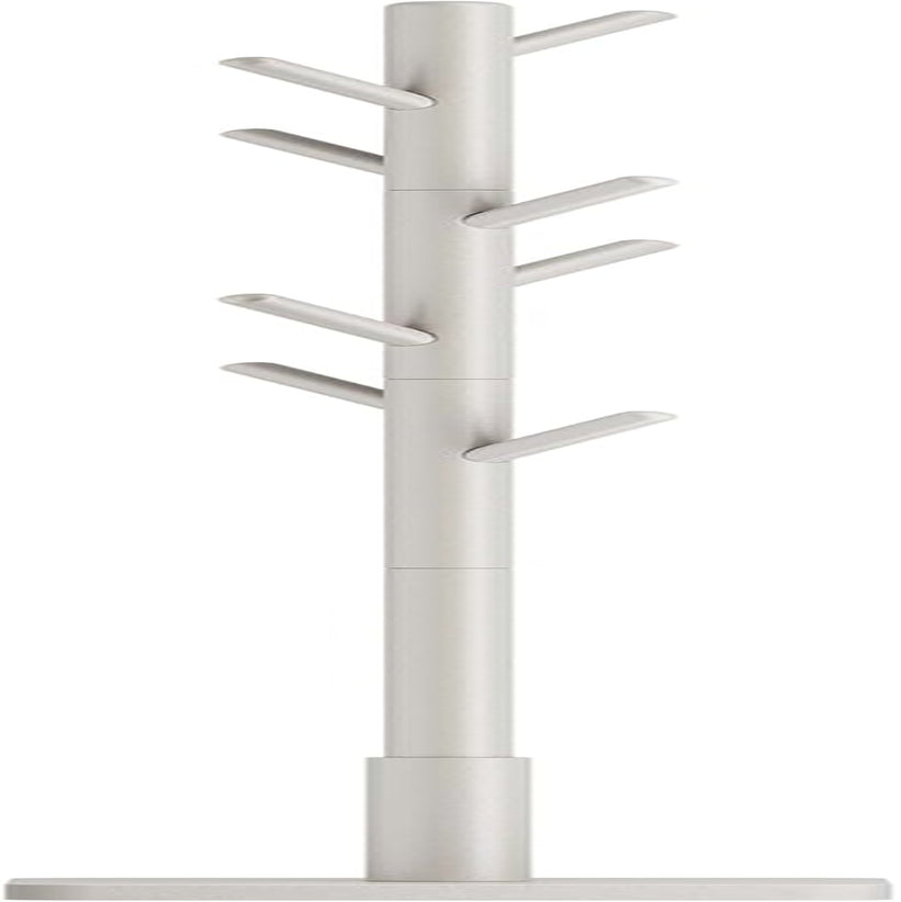 Solid Wood Coat Rack, Free Standing Hall Coat Tree with 8 Hooks, 3 Height Options, for Coats, Hats, Bags, Purses, for Entryway, Hallway, Rubberwood Hooks and Pole, Cappuccino Beige URCR010K01