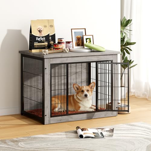 3-in-1 Wooden Dog Crate Furniture, Side Table & Kennel with Cushion, view 2