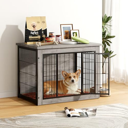 3-in-1 Wooden Dog Crate Furniture, Side Table & Kennel with Cushion, view 2