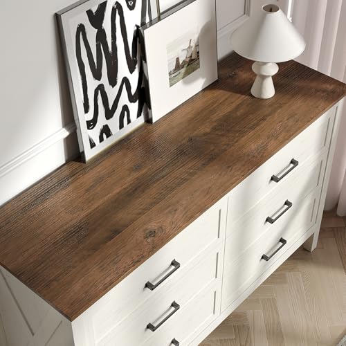 Farmhouse 6 Drawers Dresser for Bedroom, Antique White, view 6