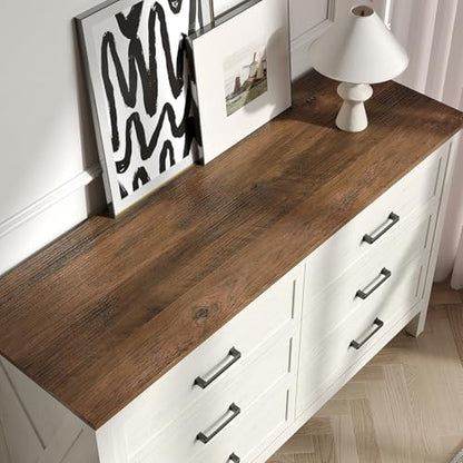 Farmhouse 6 Drawers Dresser for Bedroom, Antique White, view 6