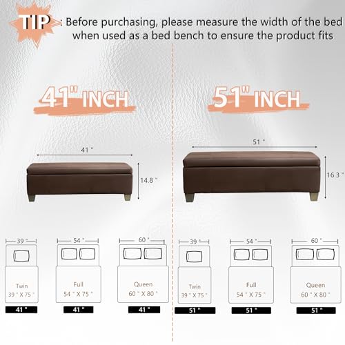 41" Storage Ottoman, Storage Bench with Safety Hinge, Upholstered Synthetic Leather Ottoman Bench for Bedroom, Living Room, Entryway, Hallway, Foot Rest, Support 500lbs, Brown