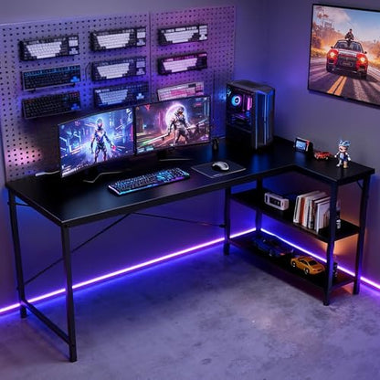 39" L Shaped Computer Desk, Corner Desks with Storage Shelves, Black, view 3