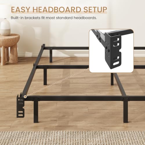 7 Inch Metal Bed Frame, 9-Leg Box Spring Base, Black, Full, view 6