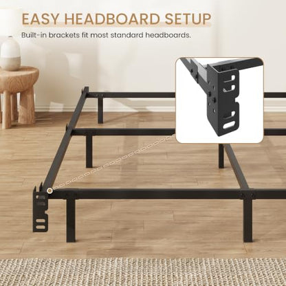7 Inch Metal Bed Frame, 9-Leg Box Spring Base, Black, Full, view 6
