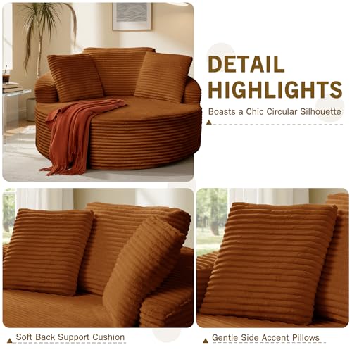 Oversized Round Chaise Lounge Chair, Corduroy Cloud Large Circle Sofa Chair, view 4