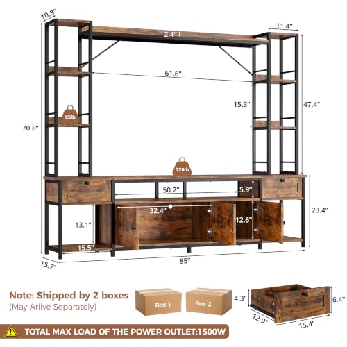 85" W Entertainment Center for TVs 65 inch, TV Stand with Storage, view 3