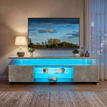 TV Stand for 70 Inch TV LED Gaming Entertainment Center Media Storage Console Table with Large Side Cabinet for Living Room Gray