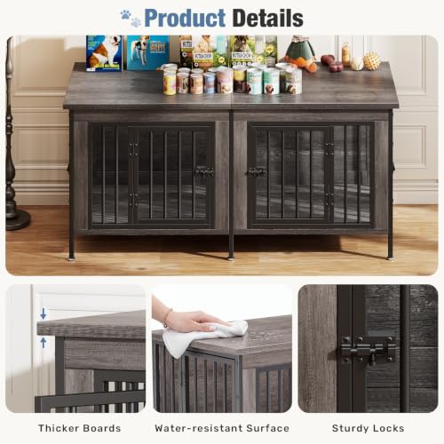 54" Dog Crate Furniture for 2 Dogs with Divider, Gray Wood Grain, view 4
