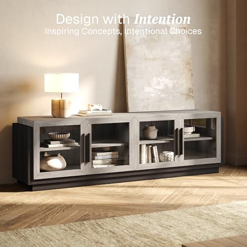70" TV Stand for TVs up to 75", Modern TV Cabinet & Entertainment Center with Shelves, Wood Storage Cabinet for Living Room or Bedroom - Brixston (Grey)
