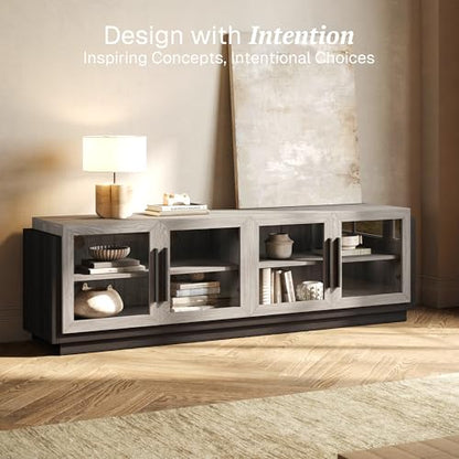 70" TV Stand for TVs up to 75", Modern TV Cabinet & Entertainment Center with Shelves, Wood Storage Cabinet for Living Room or Bedroom - Brixston (Grey)