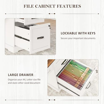 55'' Farmhouse Desk Home Office with Drawers, White, view 5