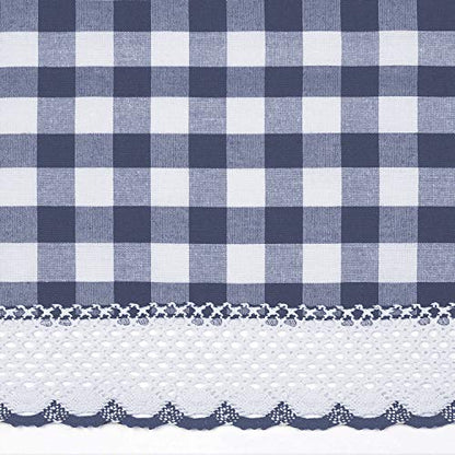 3-Piece Navy Kitchen Tier & Valance Set, 29W x 36L Inches, Checkered Plaid Gingham Design, Farmhouse Tier Panels, Buffalo Cafe Curtain with Swag and Tier Pair Set