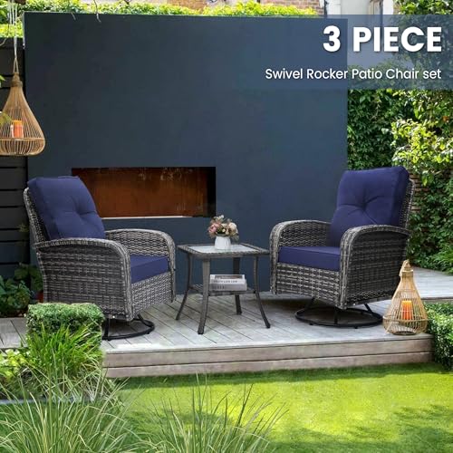 Luxury Outdoor Swivel Wicker Glider Patio Chairs with Table Set | Overstuffed Washable Cushions, Ideal for Porch, Balcony, Deck