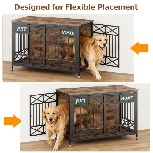 47" XXL Dog Crate Furniture with Wheels, view 6