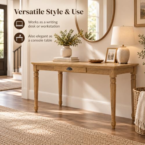 60" Farmhouse Writing Desk with Drawer, French Country Desk, view 8