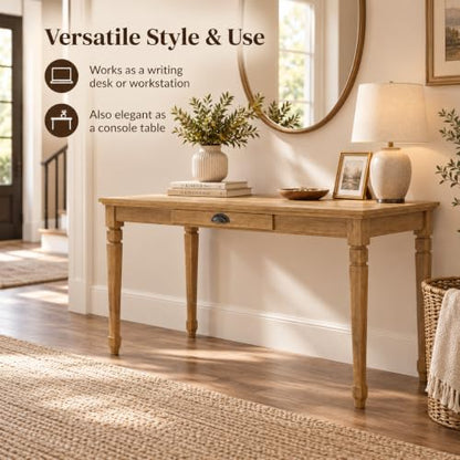 60" Farmhouse Writing Desk with Drawer, French Country Desk, view 8