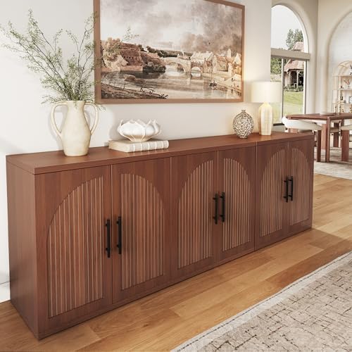 63" Fluted Buffet Cabinet, Walnut Credenza with Adjustable Shelf, view 6