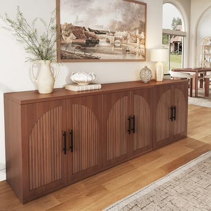63" Fluted Buffet Cabinet, Walnut Credenza with Adjustable Shelf, view 6
