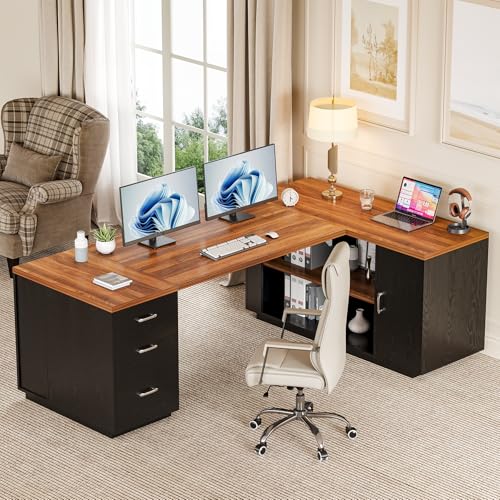87-Inch Modern Executive Desk with File Cabinet, view 6