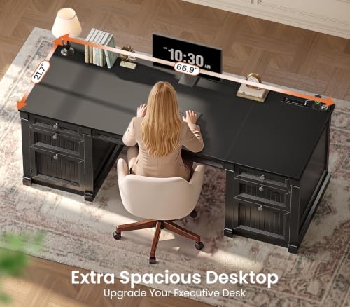 67" Office Executive Desk with 4 Drawers, Storage Cabinet & Outlet, view 5