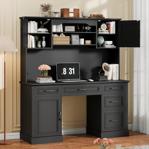 Executive Desk with 5 Drawers, Pure Black, view 8