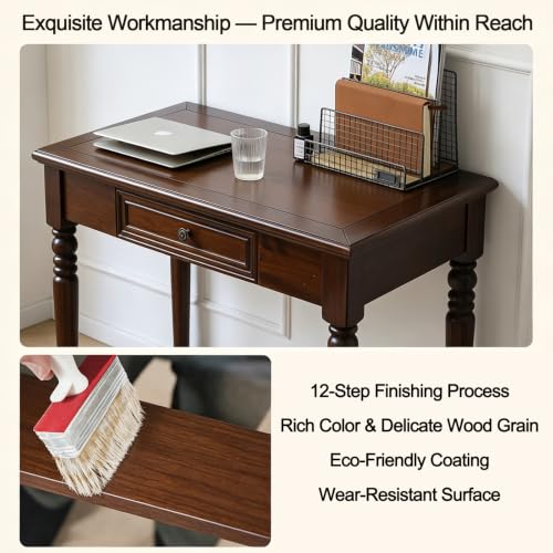 Walnut Writing Desk with Drawers, 39.4" French Country Style (2 Drawers), view 6