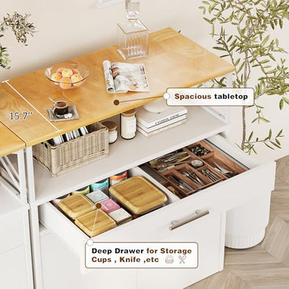 Coffee Bar Cabinet, Farmhouse Kitchen Storage Cabinet with Adjustable Shelf, 31“ Modern Sideboard Buffet Table for Kitchen, Dining Room, White