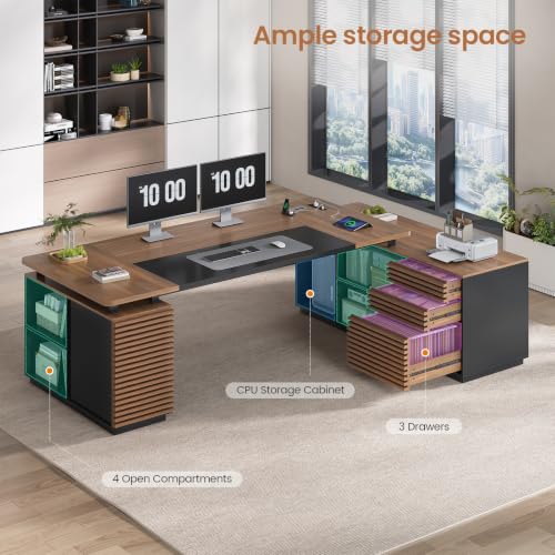 78.7" Executive Desk, Home Office Desk with File Drawers & Storage Shelves, view 5