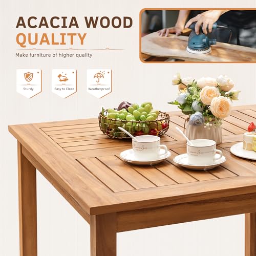 5 Piece Patio Dining Set Outdoor Solid Wood Furniture for Yard, Garden, Porch w/Square Tabletop & 4 Chairs, White