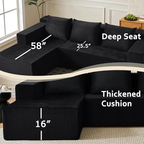 103” Modular Sectional Sofa - L Shaped Upholstered Cloud Couch, Free Combination Deep Seat Corner Sofa, Sectional Couches for Living Room, Modern Minimalist Couch, Black