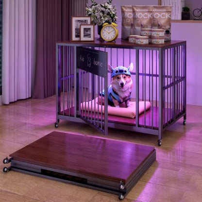 39" Foldable Dog Crate Furniture for Medium Dogs, Walnut, view 3