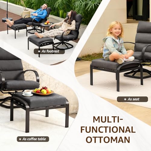Patio Furniture Set, 5 Pieces Outdoor Swivel Rocker with Ottoman, High Back, Deep Seating with 5" Olefin Cushion, Patio Rocking Chairs for Porch, Backyard (Dark Grey)