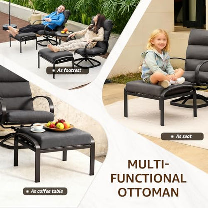Patio Furniture Set, 5 Pieces Outdoor Swivel Rocker with Ottoman, High Back, Deep Seating with 5" Olefin Cushion, Patio Rocking Chairs for Porch, Backyard (Dark Grey)
