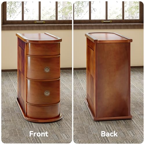 Wood End Table with 2 Drawers Sofa Side Table, No Assembly Required Vintage Slim Nightstand Bedside Table for Bedroom