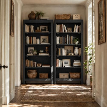 71" Solid Wood 5-Tier Tall Bookcase (2, Black), view 6