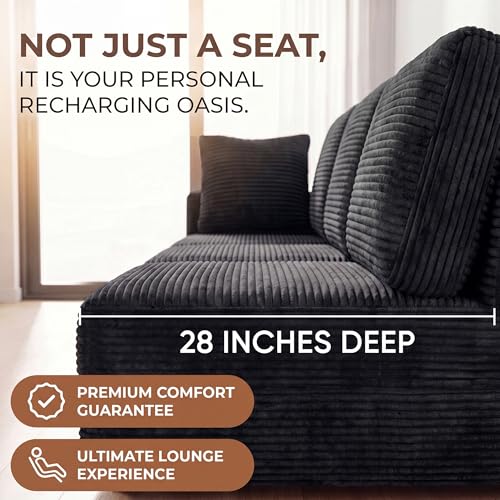 Sectional Couches for Living Room, Modern Boneless Couch with Deep Seat, Upholstered Cloud Sofa, No Assembly Required (Black, L Shaped Sofa)