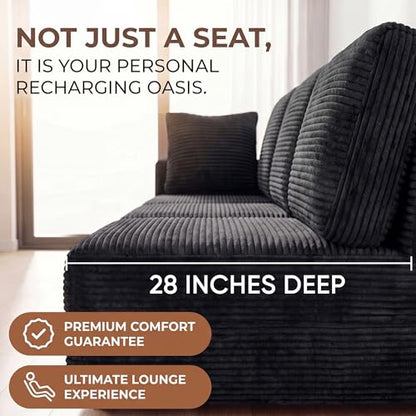 Sectional Couches for Living Room, Modern Boneless Couch with Deep Seat, Upholstered Cloud Sofa, No Assembly Required (Black, L Shaped Sofa)