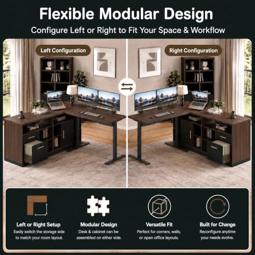 67" L Shaped Reversible Standing Desk with Storage Drawers, view 4