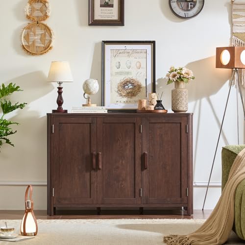 Walnut Sideboard Buffet Cabinet, 46" Arc-Shaped Storage Credenza, view 8