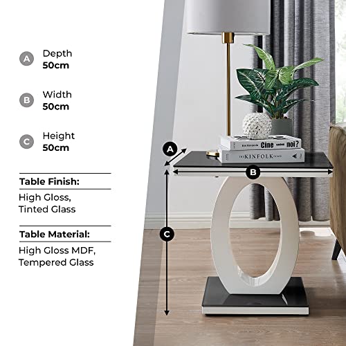 Giovani Modern Grey or Black White Halo High Gloss Glass Side End Table for Living Room (Grey)