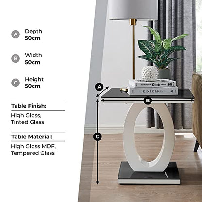 Giovani Modern Grey or Black White Halo High Gloss Glass Side End Table for Living Room (Grey)