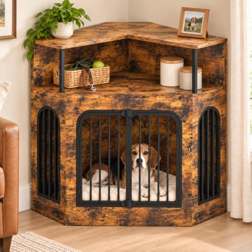 46" Corner Dog Crate Furniture with Storage Shelf, view 5