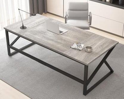 70 Inch Long Grey Desk, Large Home Office Computer Desk for 2 People, Industrial Wood and Metal Executive Work Writing Study Gaming Desk Table, Modern Bedroom Simple PC Laptop Desk Double Desk