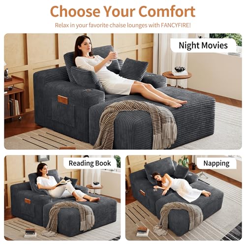 67" Oversized Chaise Lounge Chair Indoor, Corduroy Upholstered Boneless Sofa Bed, view 5