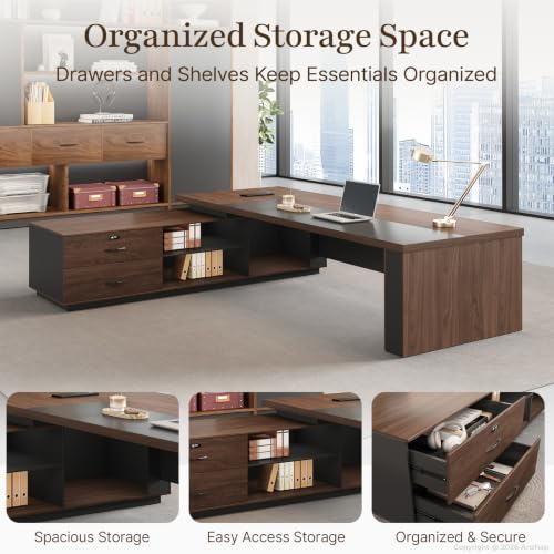 79" L-Shaped Executive Desk with Reversible Return, File Drawer, Power Hub, view 5